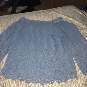 Blue off the shoulder shirt